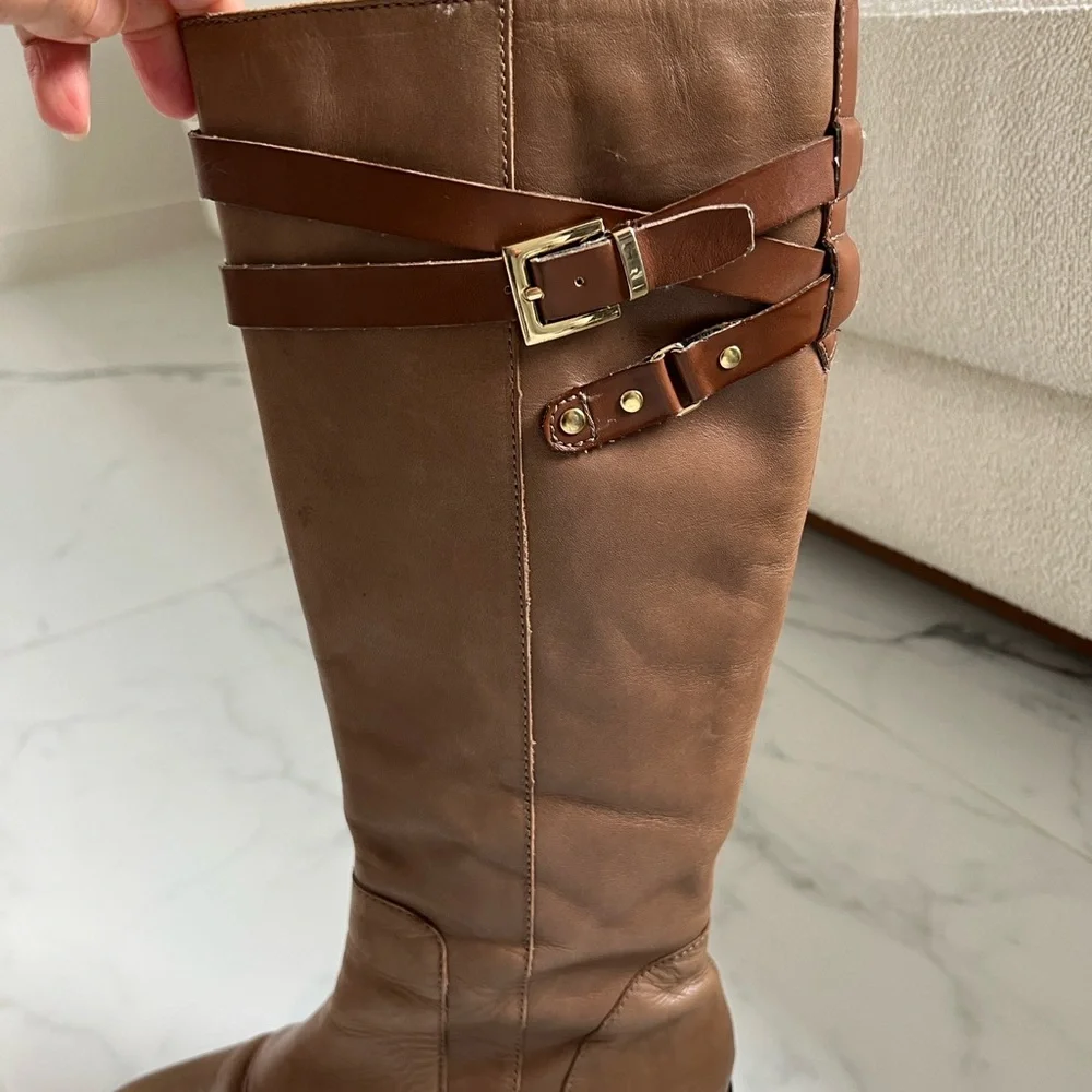 Franco Sarto Tan Brown Two-tone High Knee Boots